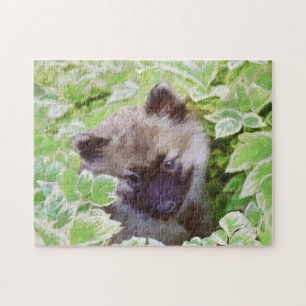 Puzzle Keeshond Puppy en el jardín pintando arte original