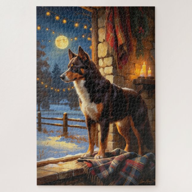 Puzzle Kelpie Australiano Con Luces De Navidad Fiesta (Vertical)