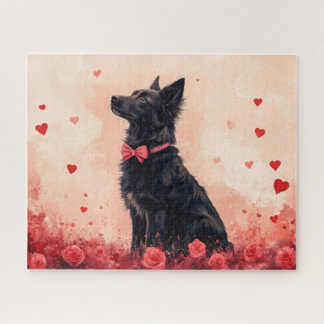 Puzzle Kelpie australiano con rosas - Día de San Valentín (Horizontal)