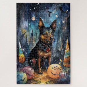 Puzzle Kelpie australiano de Halloween con calabazas ater