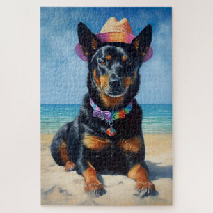 Puzzle Kelpie australiano en la playa, regalo de verano p
