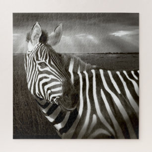 Puzzle Kenia. Blanco y negro de cebra y llanura.