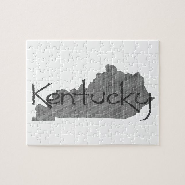 Puzzle Kentucky Shaped Old Gray Chalkboard Name Black (Horizontal)