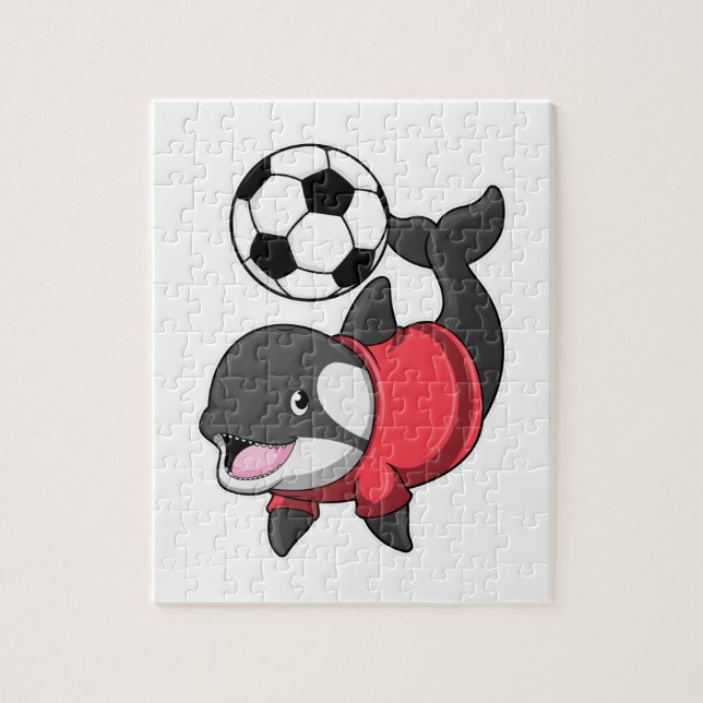 Puzzle Killerwhale como jugador de fútbol con fútbol (Vertical)
