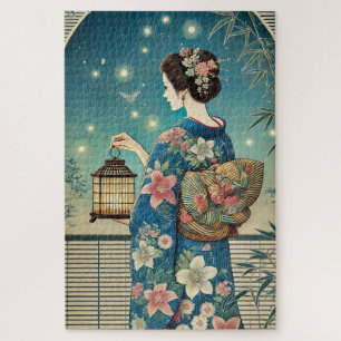 Puzzle kimono de verano y luciérnagas