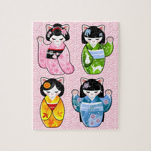 Puzzle Kimono Kokeshi del gato de Maneki Neko Kawaii de (Vertical)