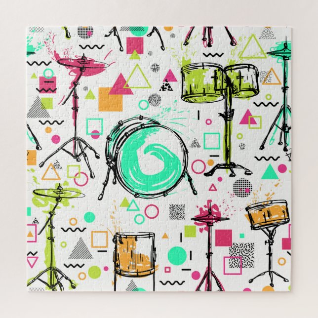 Puzzle Kit de tambor: acuarela Memphis Retro. (Vertical)