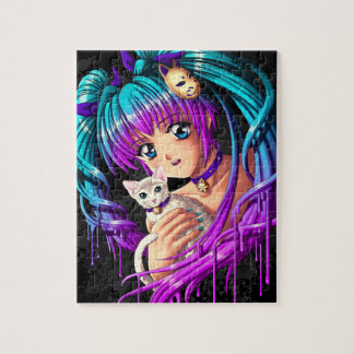 Puzzle Kitten and Pigtail Manga Girl