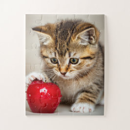 Puzzle kitten and red love apple