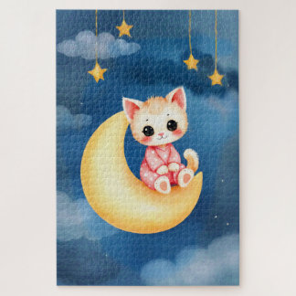 Puzzle Kitten Sitting on the Moon