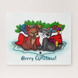 Puzzle Kitty and Puppy , Happy XMas