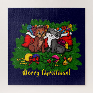Puzzle Kitty and Puppy , Happy XMas