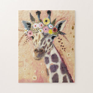 Puzzle Klimt Giraffe   Adornadas En Flores