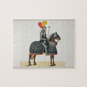 Puzzle Knight en la armadura en su caballo, placa 'de un
