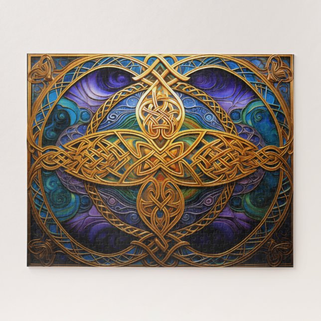 Puzzle Knot Celtic Purple Blue Gold Knotwork (Horizontal)