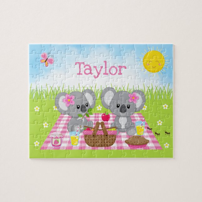 Puzzle Koala Bear Picnic Chica Pink Gingham (Horizontal)