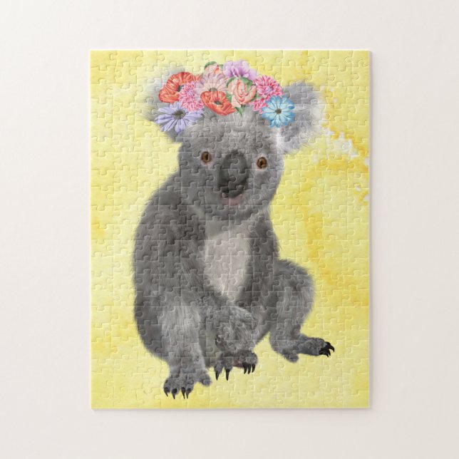 Puzzle Koala con flores arte acuarela de primavera (Vertical)
