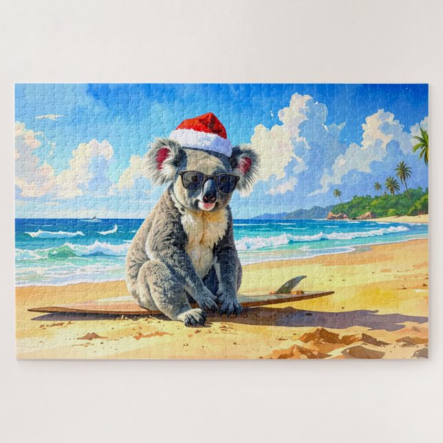Puzzle Koala de Sol y Olas con Sombrero de Santa (Horizontal)