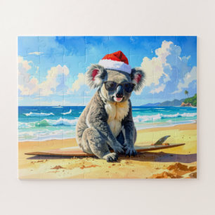 Puzzle Koala de sol y olas con sombrero de Santa