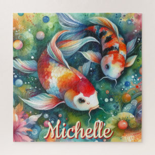 Puzzle Koi Fish Whimsical Watercolor Personalizado