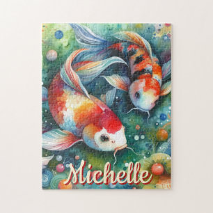 Puzzle Koi Fish Whimsical Watercolor Personalizado