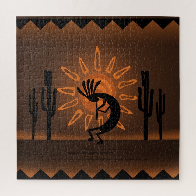 Puzzle Kokopelli Sun Southwest Rustic Brown 3 20" x 20" (Vertical)