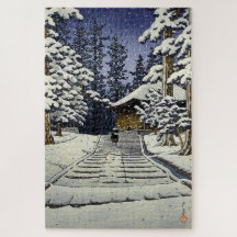 Konjikido en la nieve Hiraizumi Kawase Hasui 