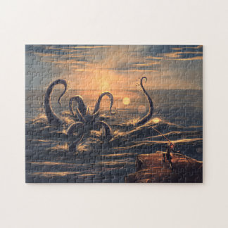 Puzzle Kraken en el mar al atardecer