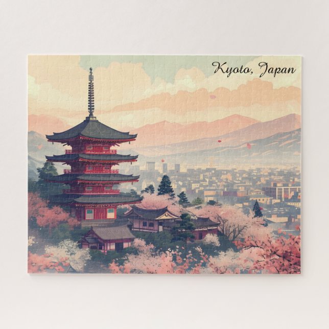 Puzzle Kyoto Japan Cherry Blossom Temple Art –  Sapura  (Horizontal)