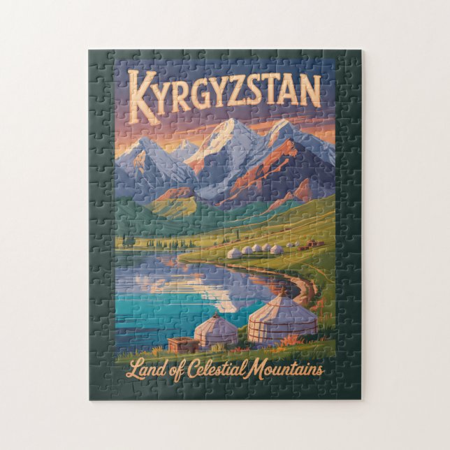 Puzzle Kyrgyzstan Mountains Illustration Travel Art Vinta (Vertical)