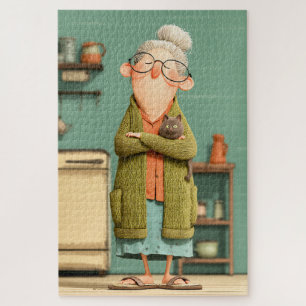 Puzzle La abuela encantadora y su gato