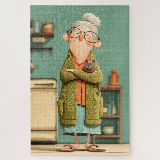 Puzzle La abuela encantadora y su gato (Vertical)