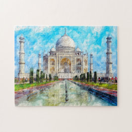 Puzzle La acuarela del Taj Mahal pintada