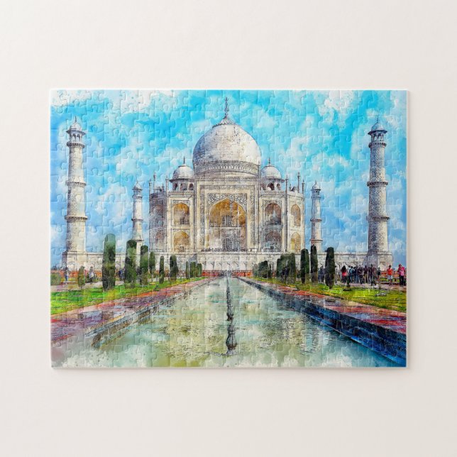 Puzzle La acuarela del Taj Mahal pintada (Horizontal)