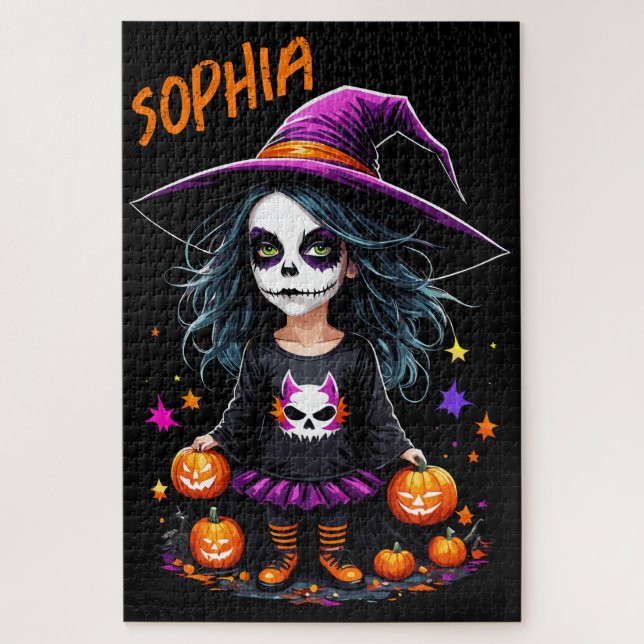 Puzzle La adorable bruja de Halloween de Kawaii (Vertical)