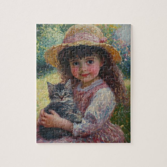 Puzzle La adorable niñita y su gato (Vertical)