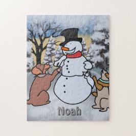 Puzzle La amistad del hombre de nieve, perro y gato | div