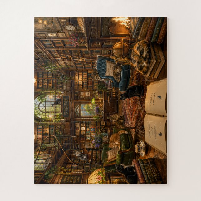 Puzzle La Biblioteca de los Gatos Acogedores - Rompecabez (Vertical)
