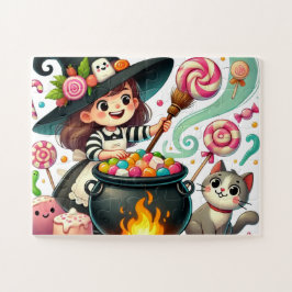 Puzzle La bruja agita una olla de caramelo