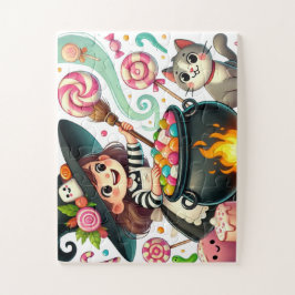 Puzzle La bruja agita una olla de caramelo