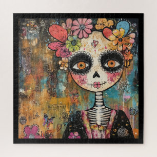 Puzzle La Catrina Esqueleto con Corona de Flores