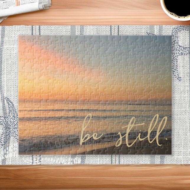 Puzzle La cita inspiradora Be Still Sunrise Beach (Inspirational Quote Be Still Sunrise Beach Jigsaw Puzzle)