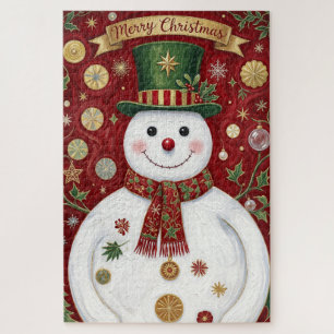 Puzzle La crimson jubilosa del muñeco de nieve alegre