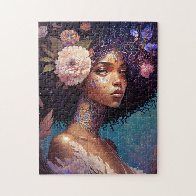 Puzzle La diosa negra afroamericana reina arte de fantasí (Vertical)