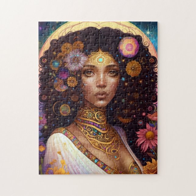Puzzle La diosa negra afroamericana reina arte de fantasí (Vertical)