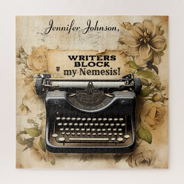 Puzzle La divertida máquina de escribir de cosecha floral (Vertical)