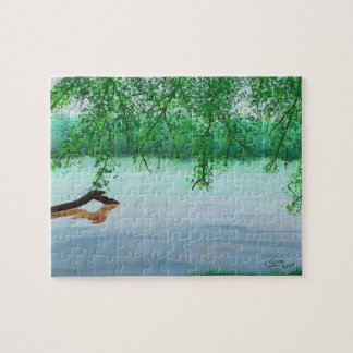 Puzzle La escena del río cae, la pintura de árboles, el r