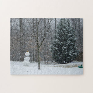 Puzzle La escena invernal del muñeco de nieve del vecino