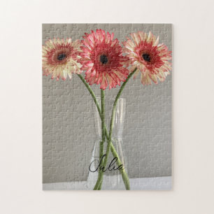 Puzzle La feliz flor rosa de Gerbera + nombre personaliza