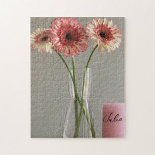 Puzzle La feliz flor rosa de Gerbera + nombre personaliza